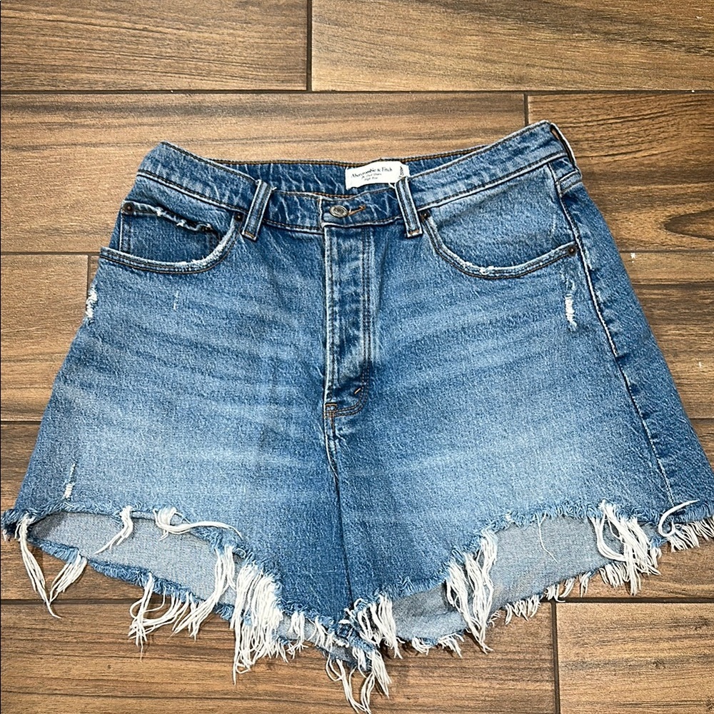 Abercrombie & Fitch Distressed Light Blue High-Rise Denim Shorts